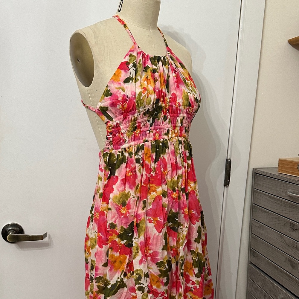J. Crew Pink and Green Backless Dress